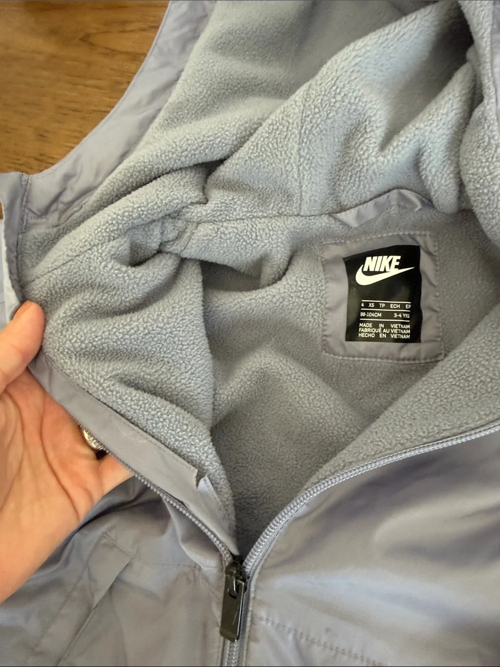 Nike Kids' Hooded Windbreaker Fleece lined Jacket - Light Gray